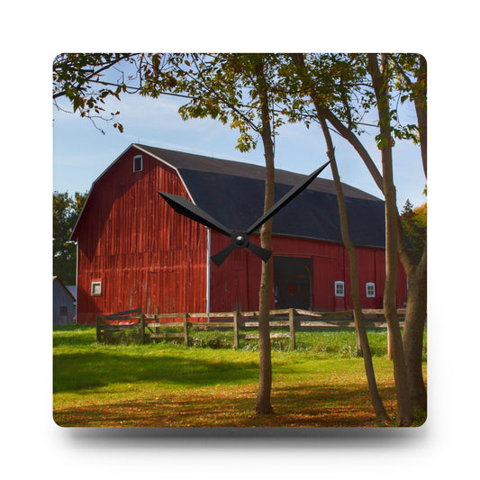 Hough Road Red I Rustic Farmhouse Acrylic Analog Wall Clock 10.75'' × 10.75'' (Square)