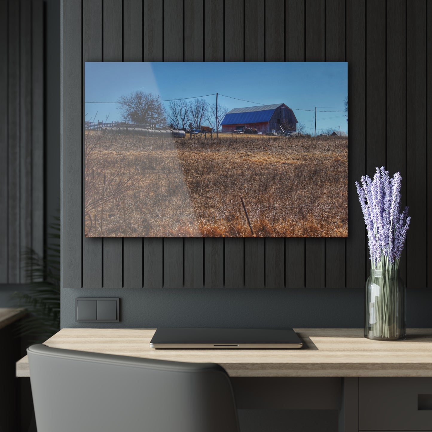 Barn Boutique Modern Farmhouse Acrylic Wall Print| Marathon Haybarn on a Hill I