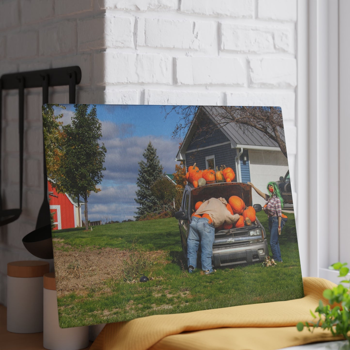 U R There Photography Lippincott Pumpkins Rustic Farmhouse Tempered-Glass Cutting Board