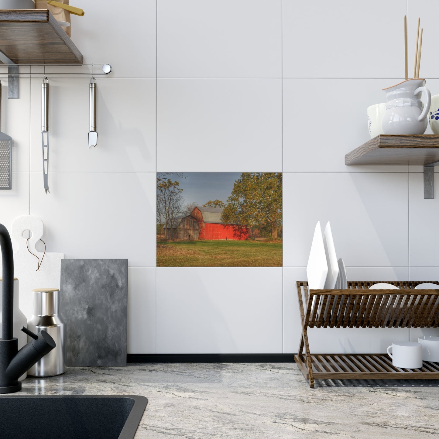 U R There Photography Barkley Road Red I Rustic Farmhouse Decorative Ceramic Tile