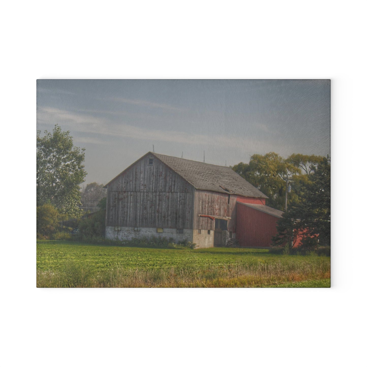 U R There Photography Pigeon Grey Saltbox Rustic Farmhouse Tempered-Glass Cutting Board