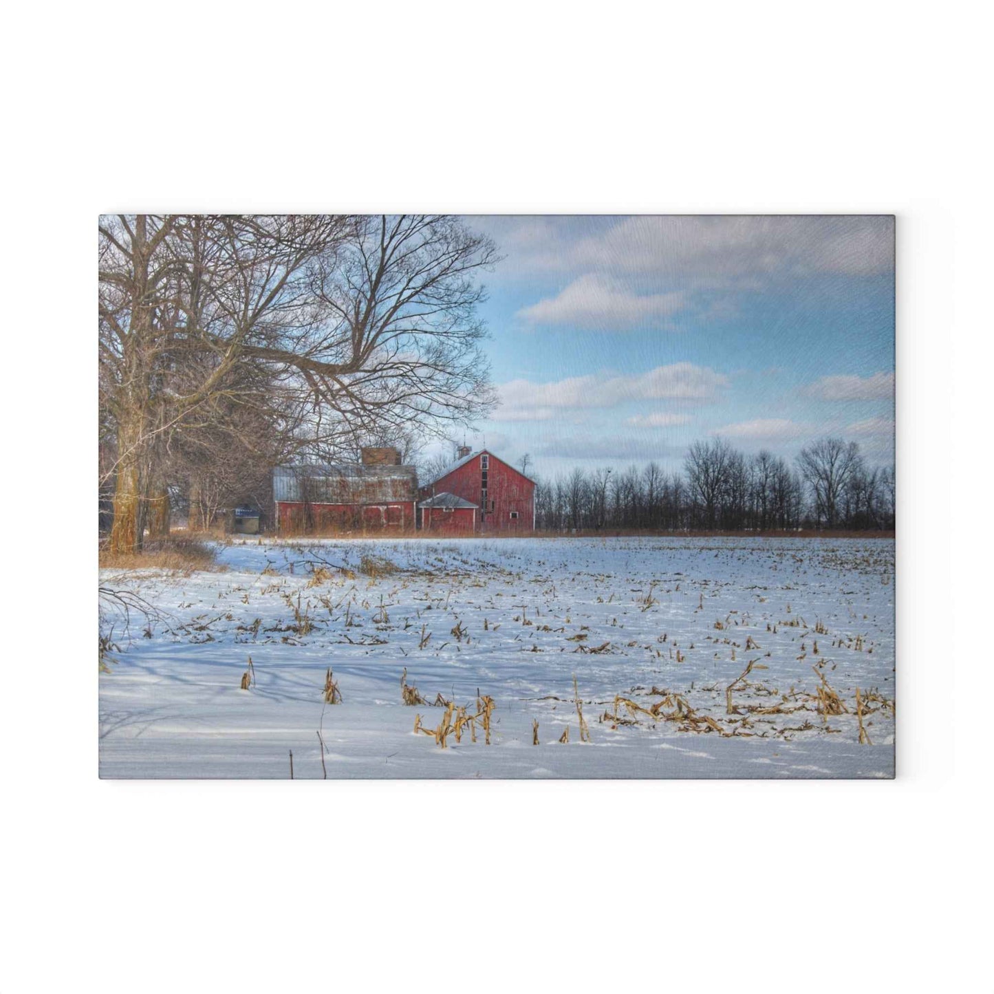Rustic Farmhouse Cutting Board| Across Barnes Roads Frozen Corn Field