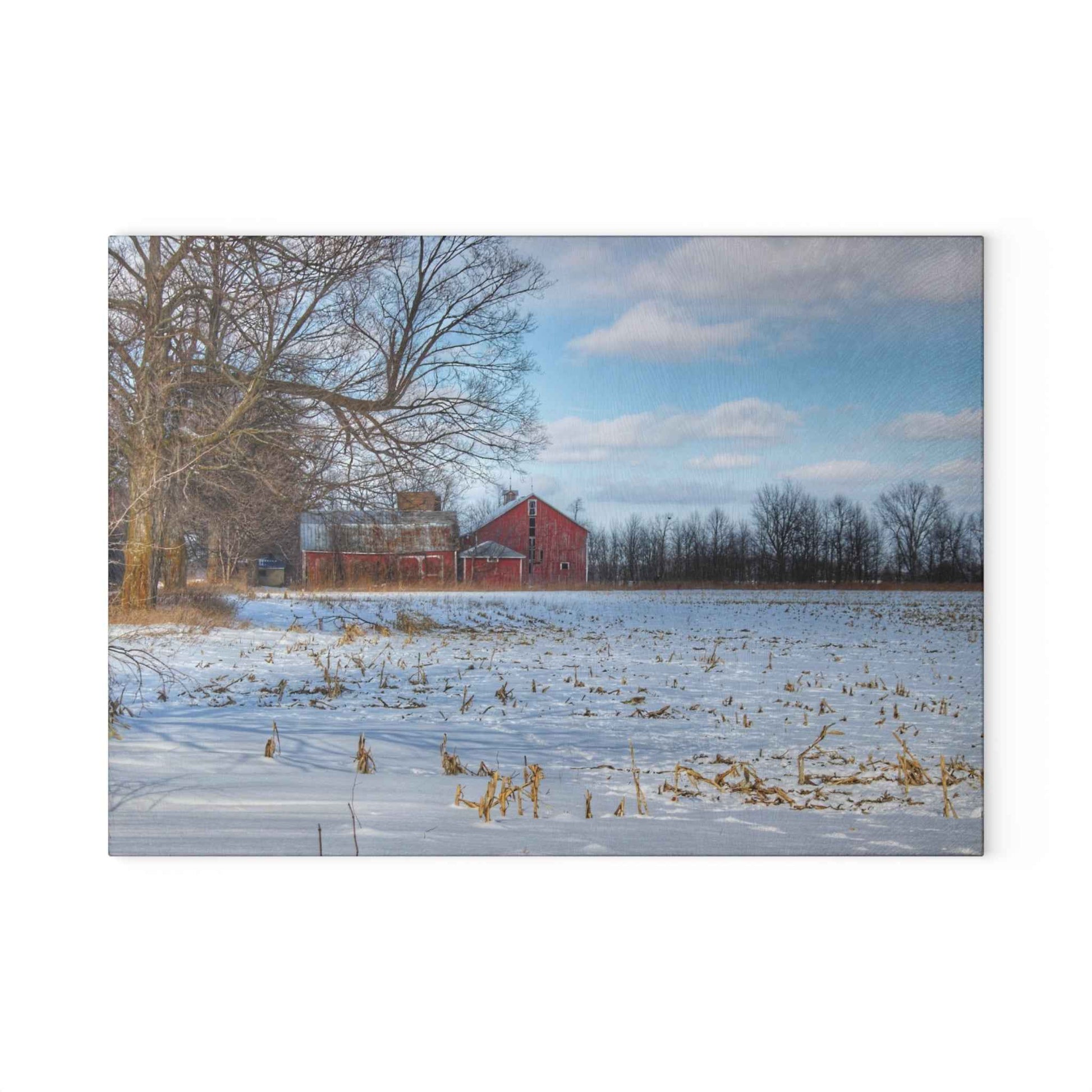 Rustic Farmhouse Cutting Board| Across Barnes Roads Frozen Corn Field