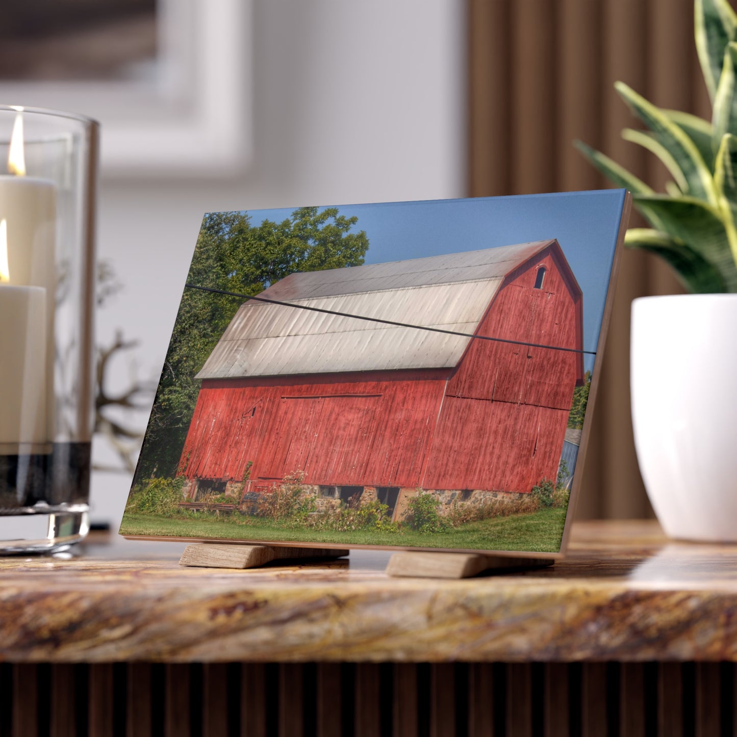 U R There Photography Belsay Road Red Rustic Farmhouse Decorative Ceramic Tile