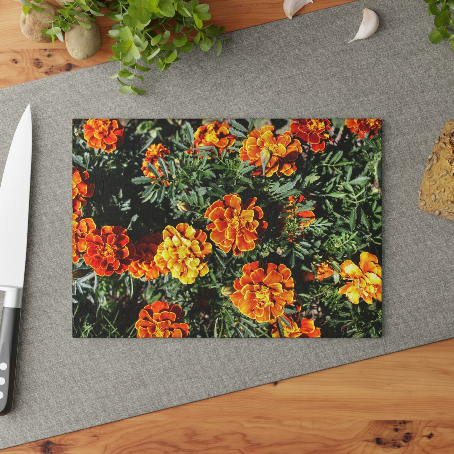 U R There Photography Marigolds Rustic Farmhouse Tempered-Glass Cutting Board
