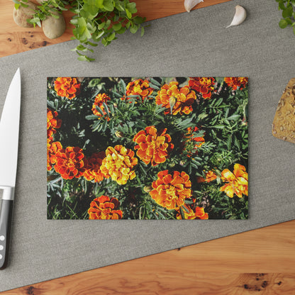 U R There Photography Marigolds Rustic Farmhouse Tempered-Glass Cutting Board
