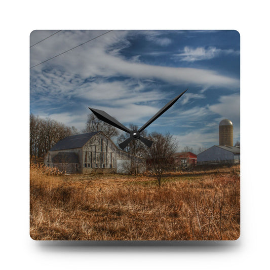 Newark Road White II Rustic Farmhouse Acrylic Analog Wall Clock 10.75'' × 10.75'' (Square)