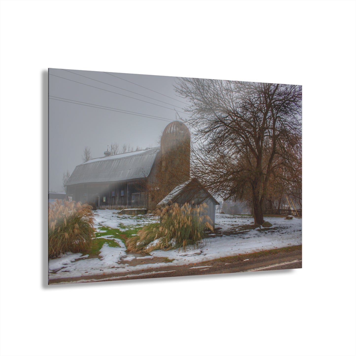 U R There Photography Ludwig Road Greys in the Fog Rustic Farmhouse Acrylic Wall Print