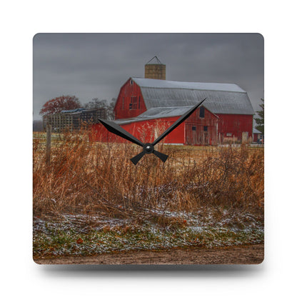 U R There Photography Hough Road Reds Rustic Farmhouse Acrylic Analog Wall Clock