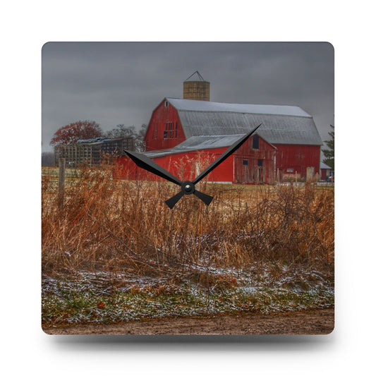 Hough Road Reds Rustic Farmhouse Acrylic Analog Wall Clock 10.75'' × 10.75'' (Square)