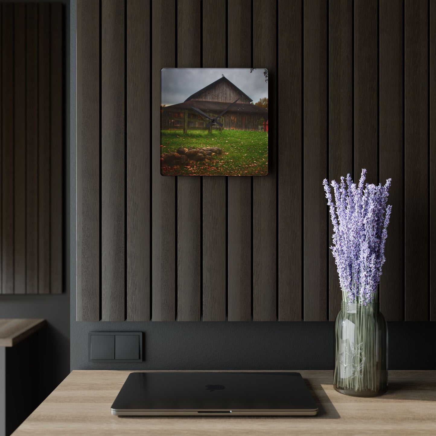 U R There Photography Chalet Grey II Rustic Farmhouse Acrylic Analog Wall Clock