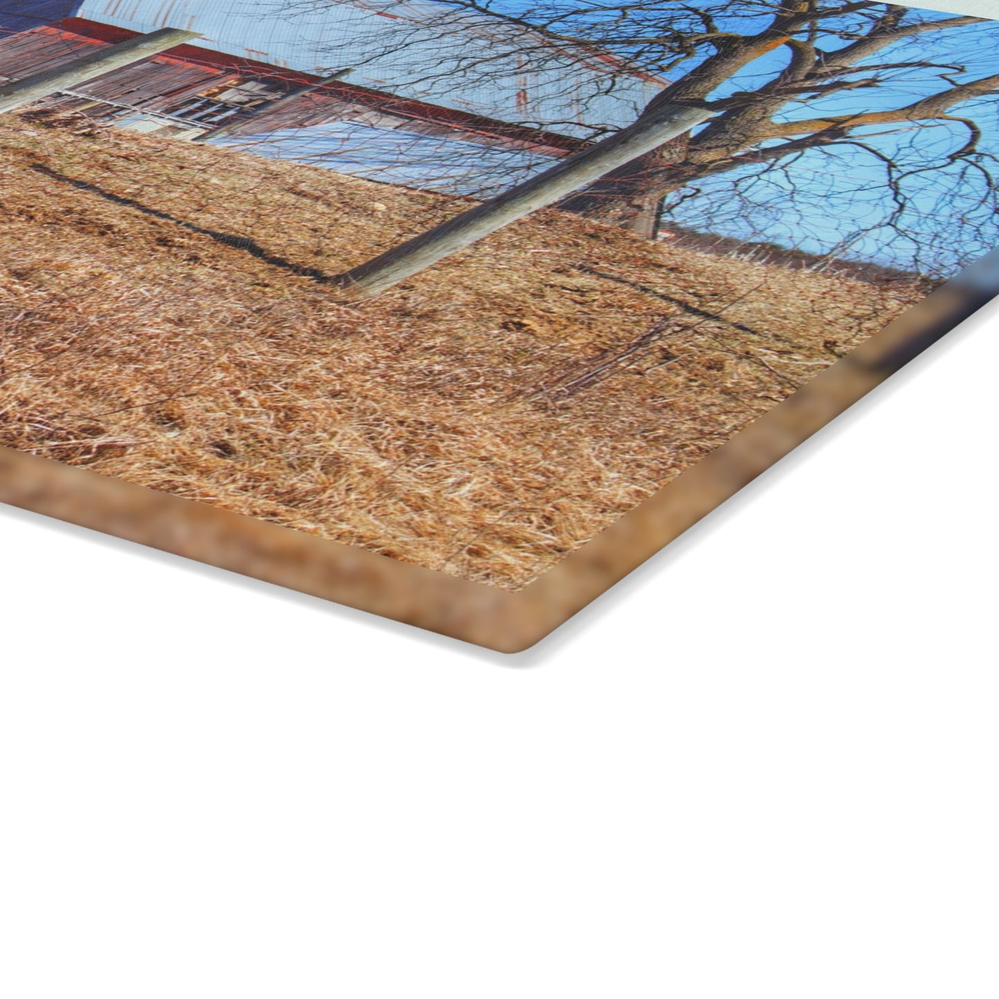 U R There Photography Marathon Haybarn on the Hill II Rustic Farmhouse Tempered-Glass Cutting Board