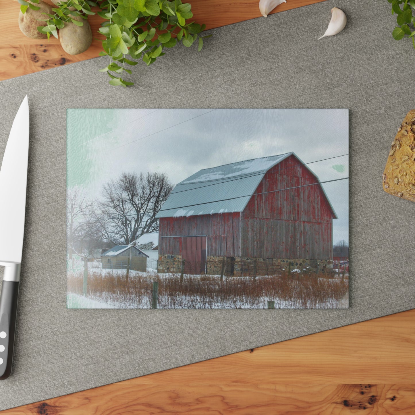 Barn Boutique Rustic Tempered-Glass Cutting Board| Lake Pleasant Stone Red and Little Grey