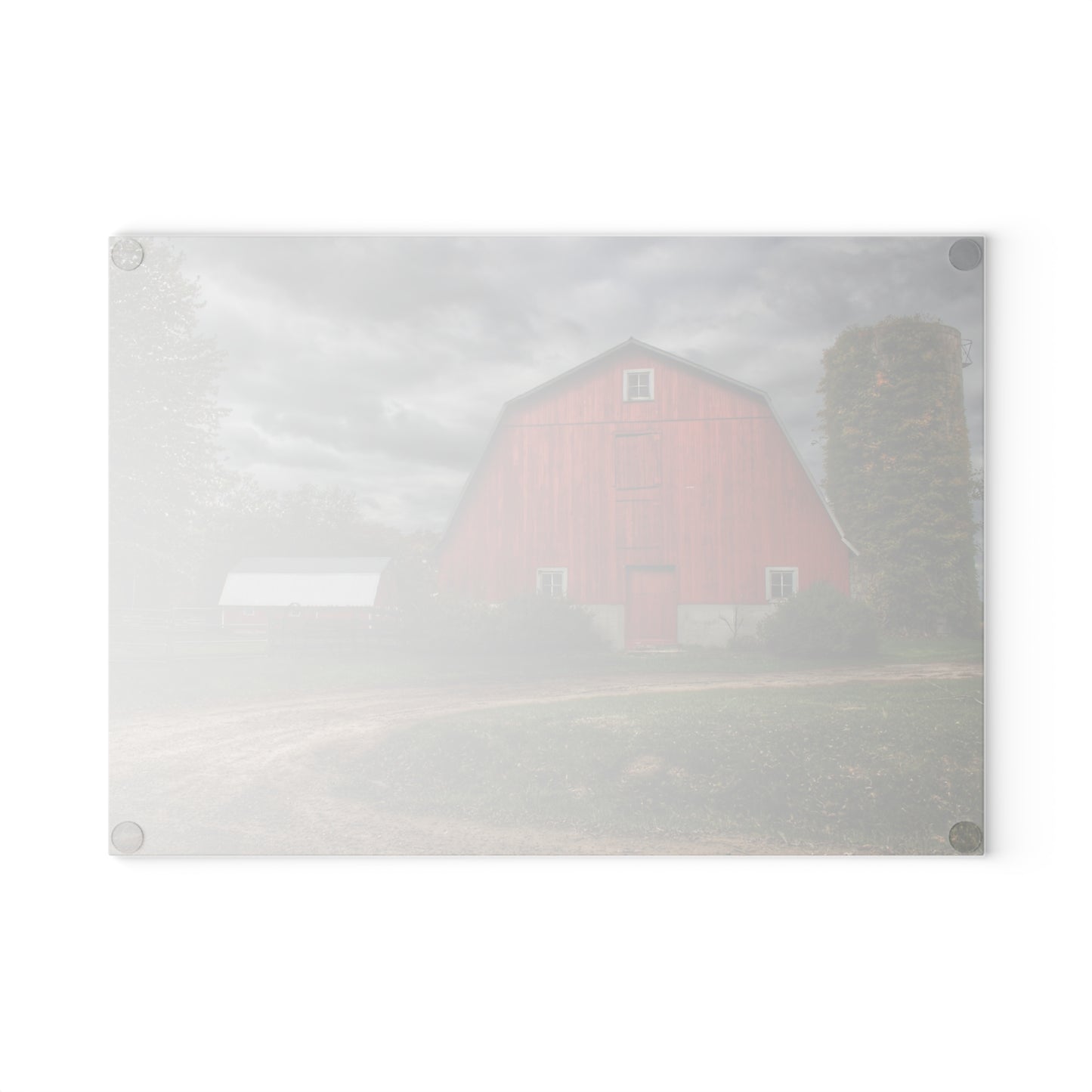 Barn Boutique Rustic Tempered-Glass Cutting Board| Horton Road Red and Silo I