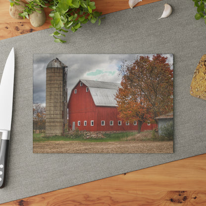 U R There Photography Brigham Road Red Rustic Farmhouse Tempered-Glass Cutting Board 8"x 11"