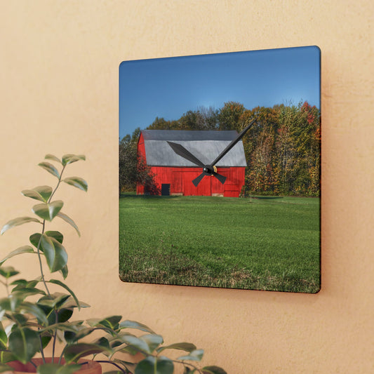 U R There Photography Ubly Road Red Rustic Farmhouse Acrylic Analog Wall Clock