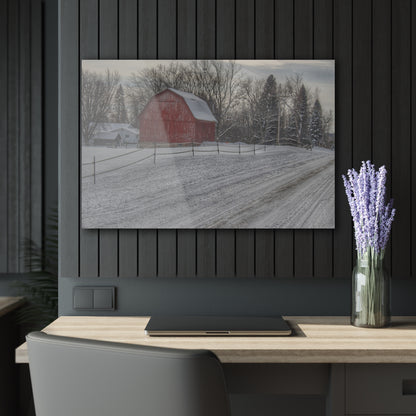 U R There Photography Phillips Road Winter Red Rustic Farmhouse Acrylic Wall Print 14 "x 11"