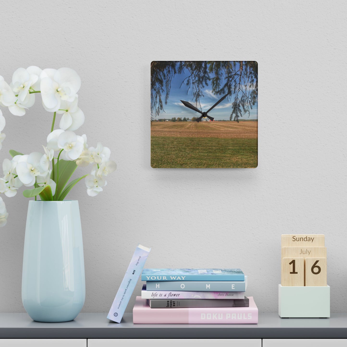 U R There Photography Cass City Farm Rustic Farmhouse Acrylic Analog Wall Clock