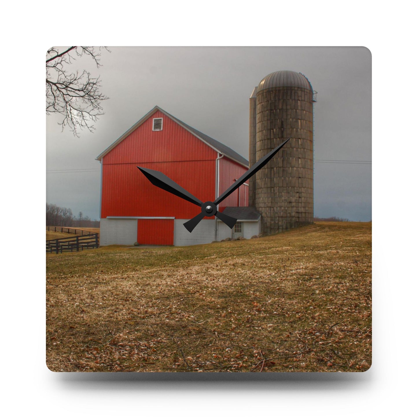 U R There Photography Brocker Road Red II Rustic Farmhouse Acrylic Analog Wall Clock