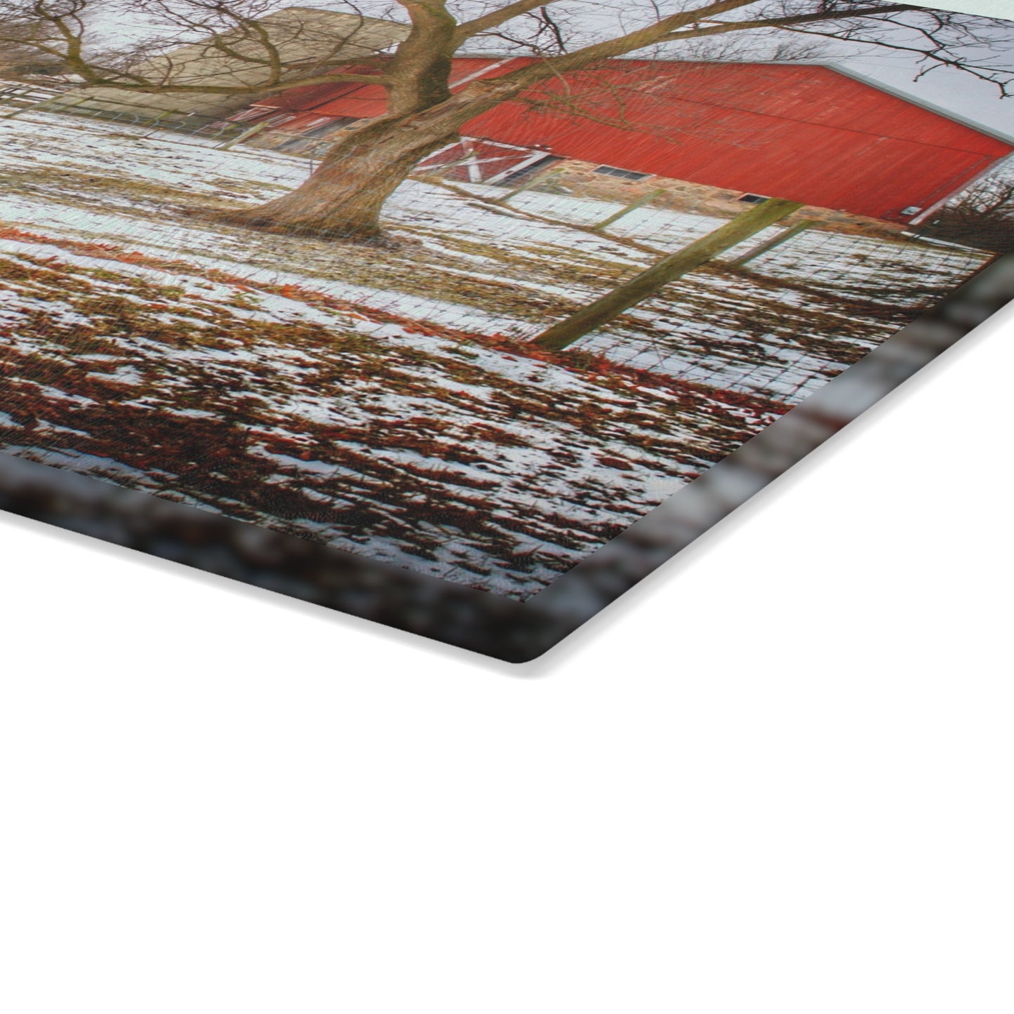 U R There Photography LeValley Road Red and Silo Rustic Farmhouse Tempered-Glass Cutting Board