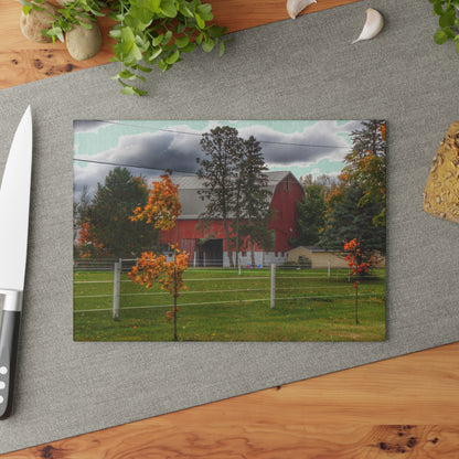 U R There Photography Farnsworth Road Red I Rustic Farmhouse Tempered-Glass Cutting Board