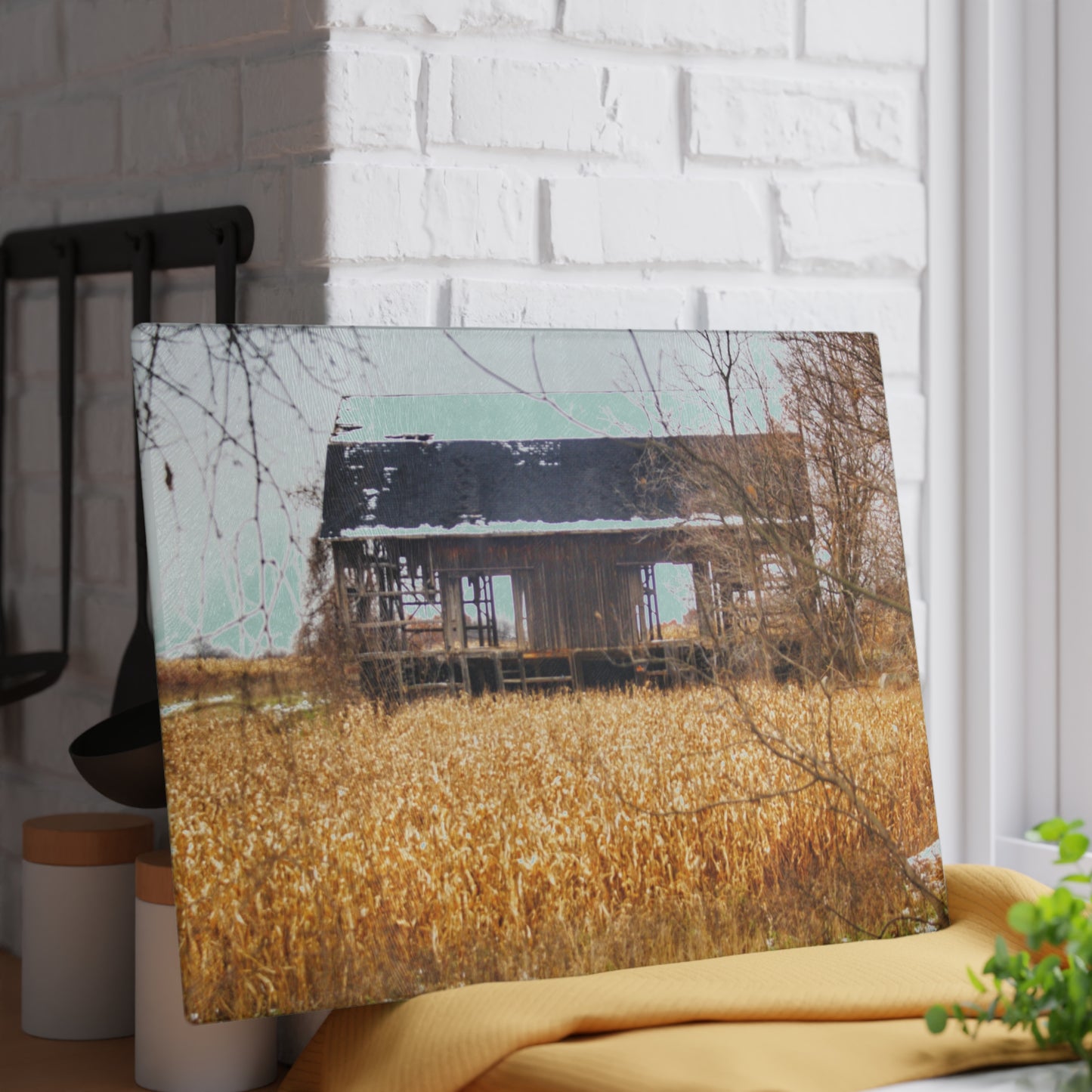 U R There Photography North Oxford Road Grey II Rustic Farmhouse Tempered-Glass Cutting Board