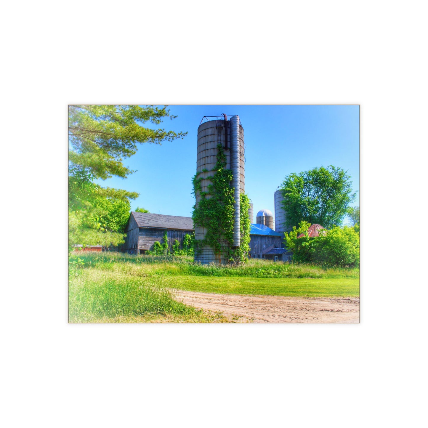 U R There Photography Bordman Road Old Grey and Silo II Rustic Farmhouse Decorative Ceramic Tile