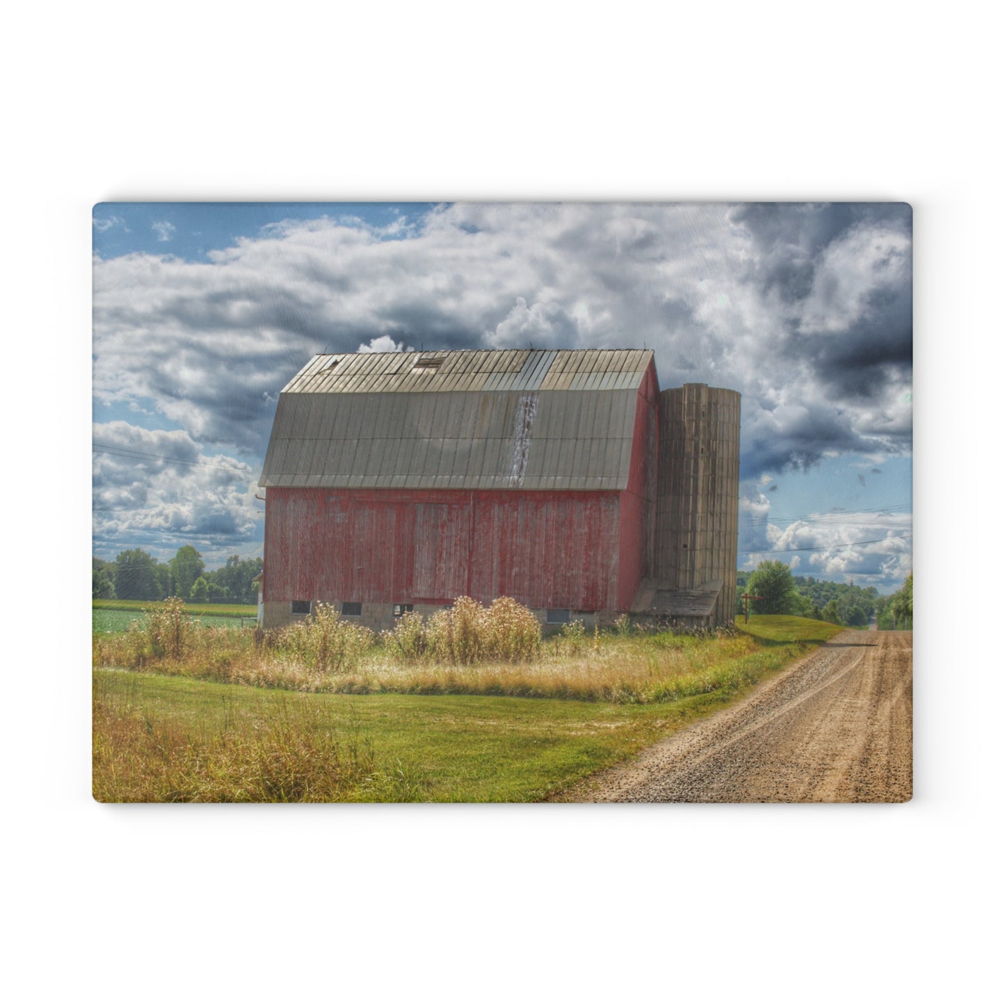 U R There Photography Haines Road Red Rustic Farmhouse Tempered-Glass Cutting Board
