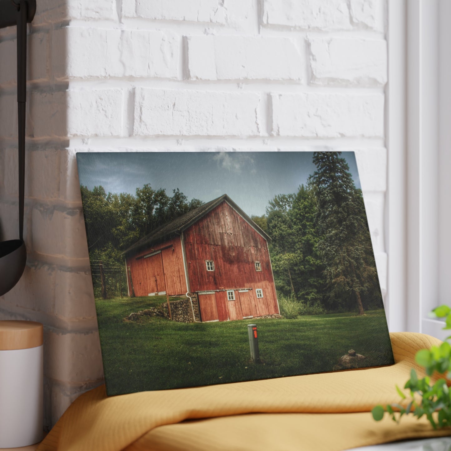 U R There Photography Buckhorn Lake Road Red Rustic Farmhouse Tempered-Glass Cutting Board