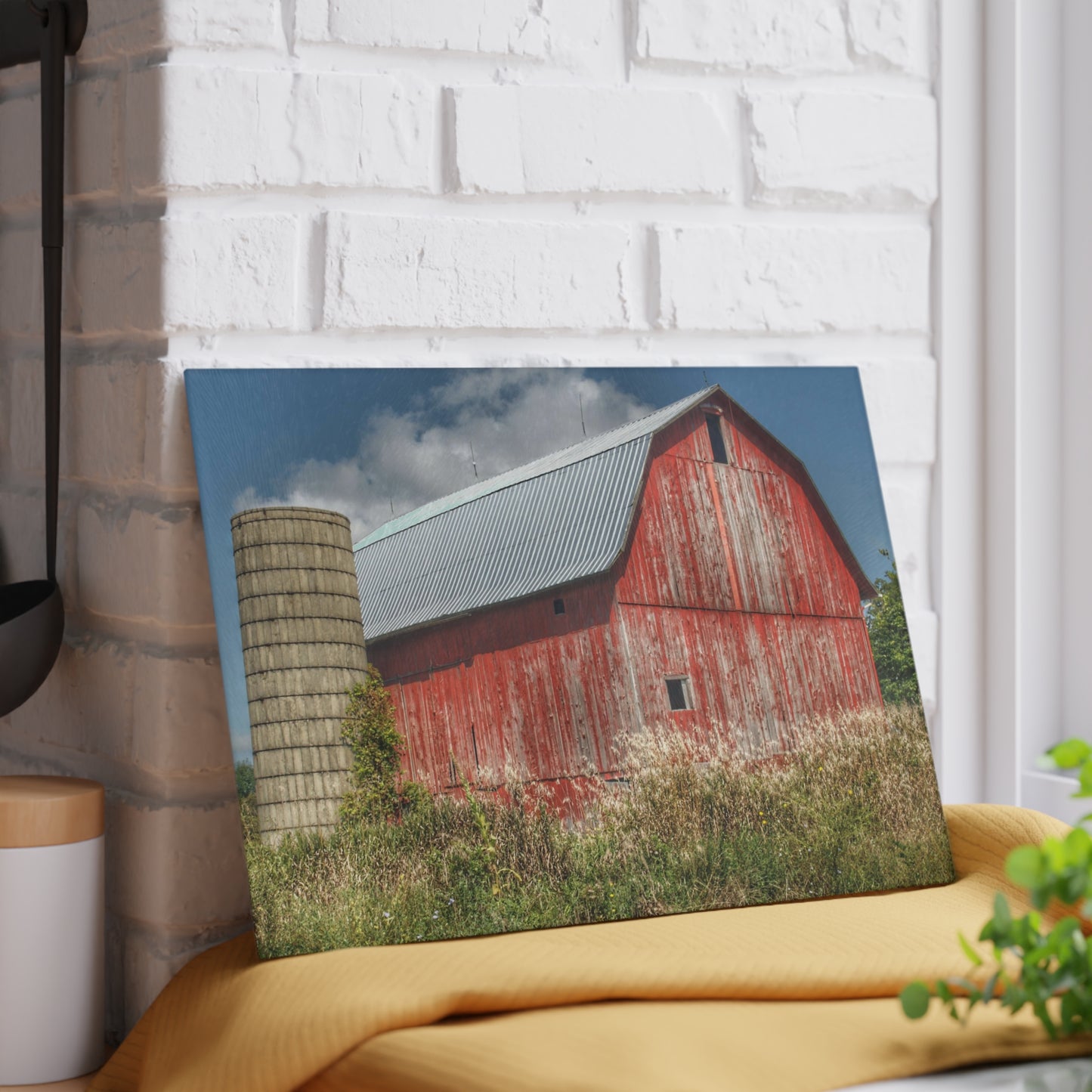 U R There Photography Columbiaville Red in Summer I Rustic Farmhouse Tempered-Glass Cutting Board