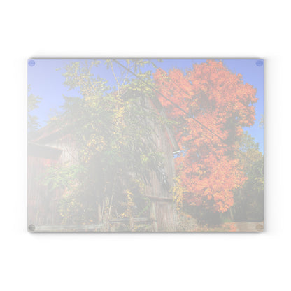 U R There Photography Oxford Rusted Red in Fall Rustic Farmhouse Tempered-Glass Cutting Board