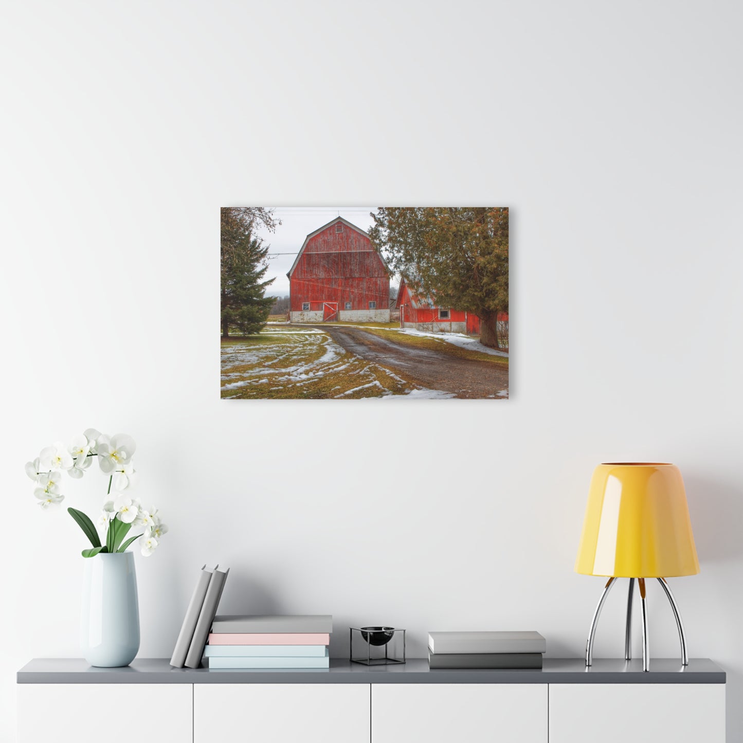 U R There Photography West Barnes Lake Reds Rustic Farmhouse Acrylic Wall Print