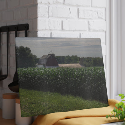 U R There Photography Above the Corn on Piersonville Road II Rustic Farmhouse Tempered-Glass Cutting Board