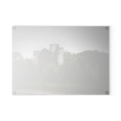 U R There Photography Castle Road Red and Silos in the Rain Rustic Farmhouse Tempered-Glass Cutting Board