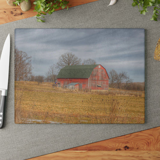 U R There Photography Clark Road Hillside Red I Rustic Farmhouse Tempered-Glass Cutting Board