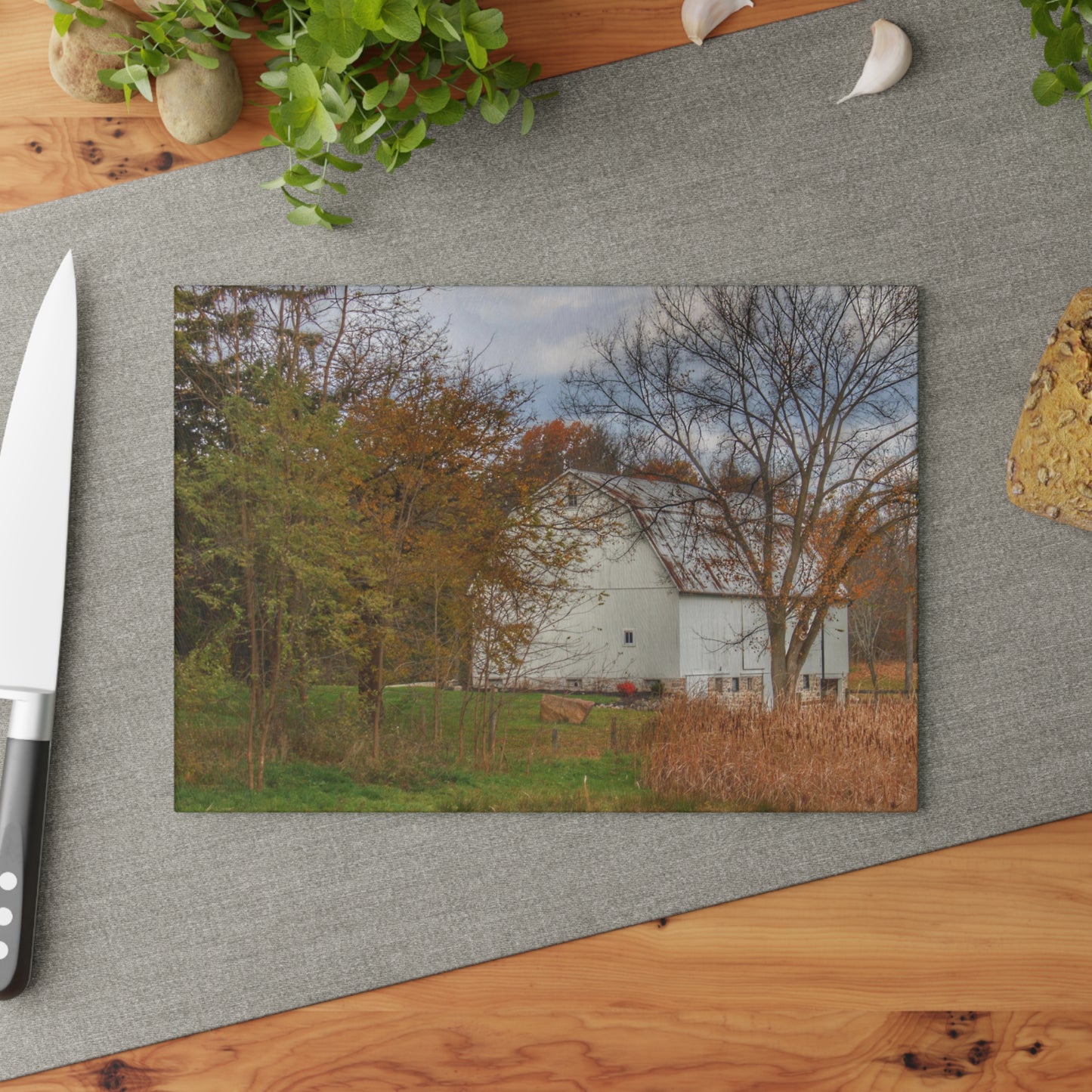 U R There Photography East Oakwood White Rustic Farmhouse Tempered-Glass Cutting Board