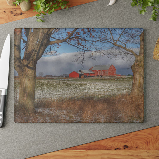 U R There Photography Approaching Storm on Edward Road Rustic Farmhouse Tempered-Glass Cutting Board