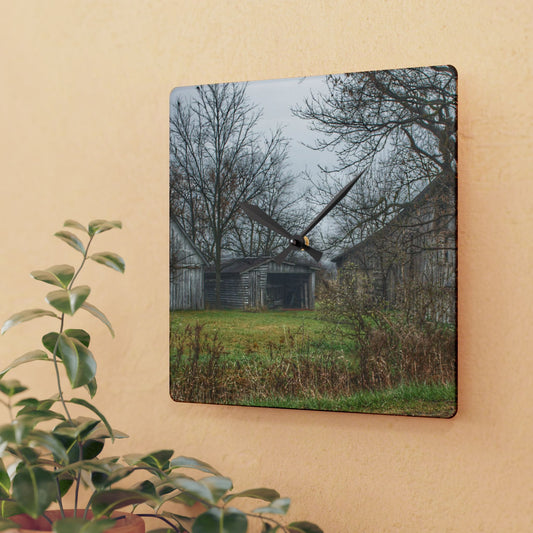 U R There Photography Bowers Road Greys III Rustic Farmhouse Acrylic Analog Wall Clock