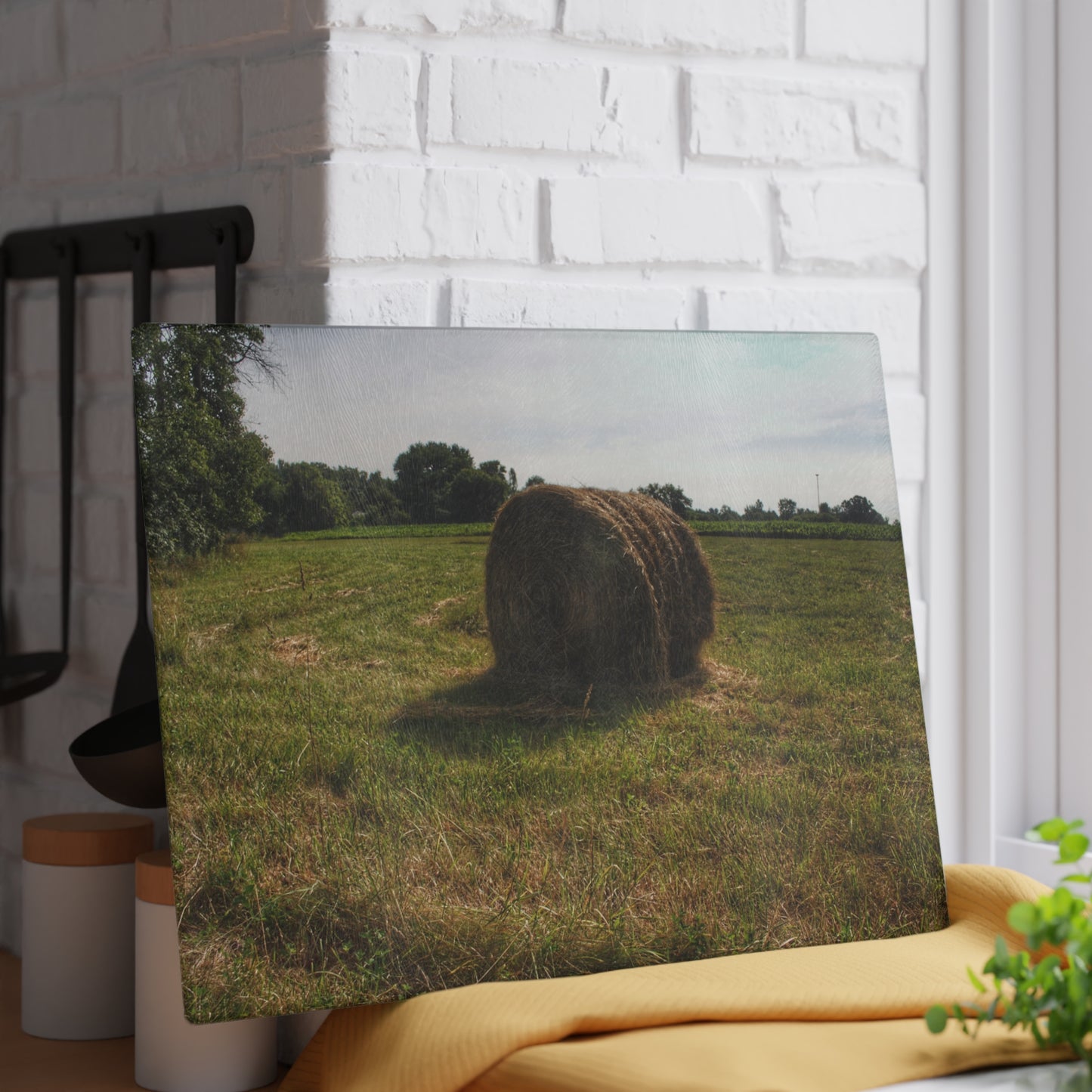 U R There Photography Summer Haybales II Rustic Farmhouse Tempered-Glass Cutting Board