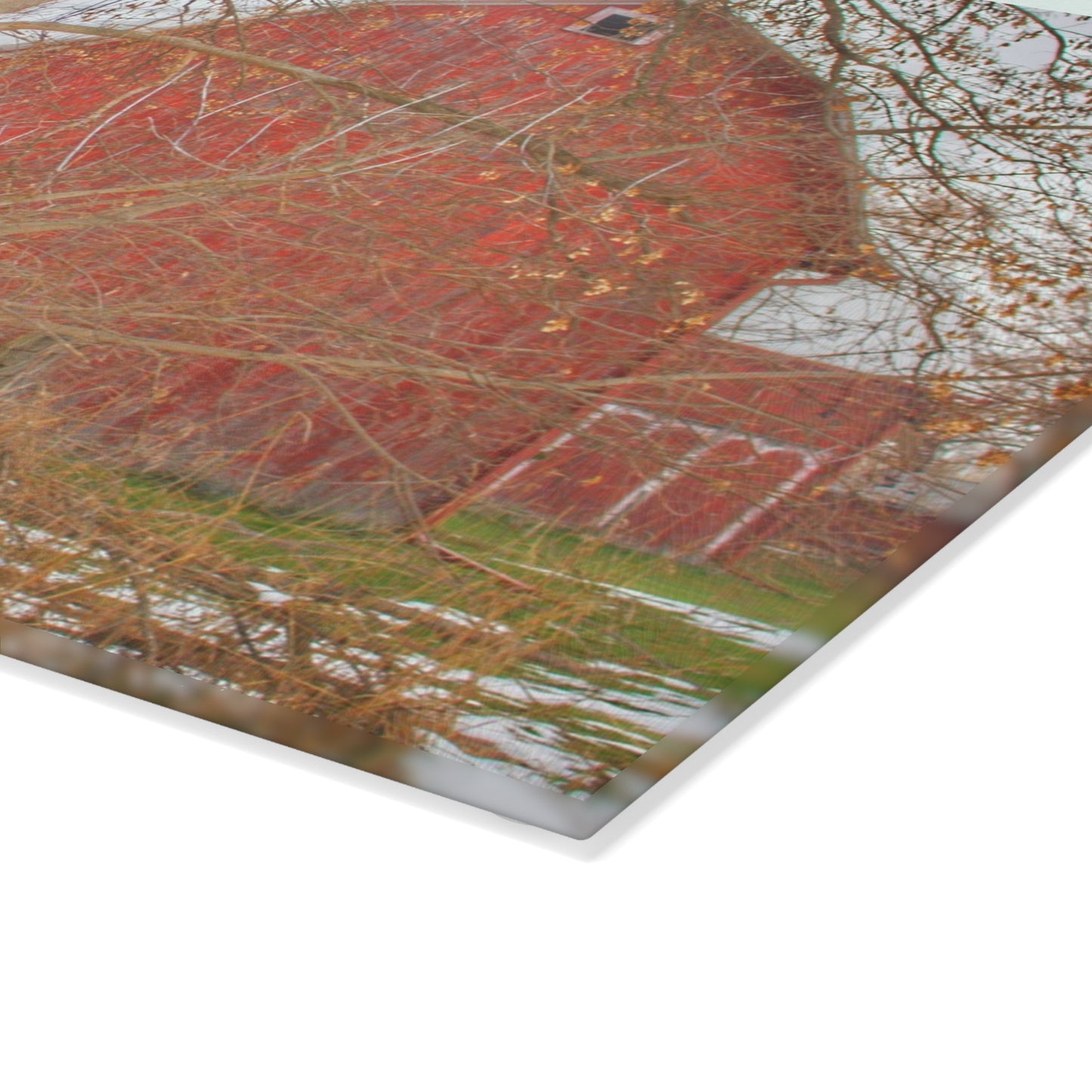 U R There Photography Holmes Road Red I Rustic Farmhouse Tempered-Glass Cutting Board