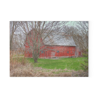 U R There Photography Dodge Road Rusted Red Rustic Farmhouse Tempered-Glass Cutting Board