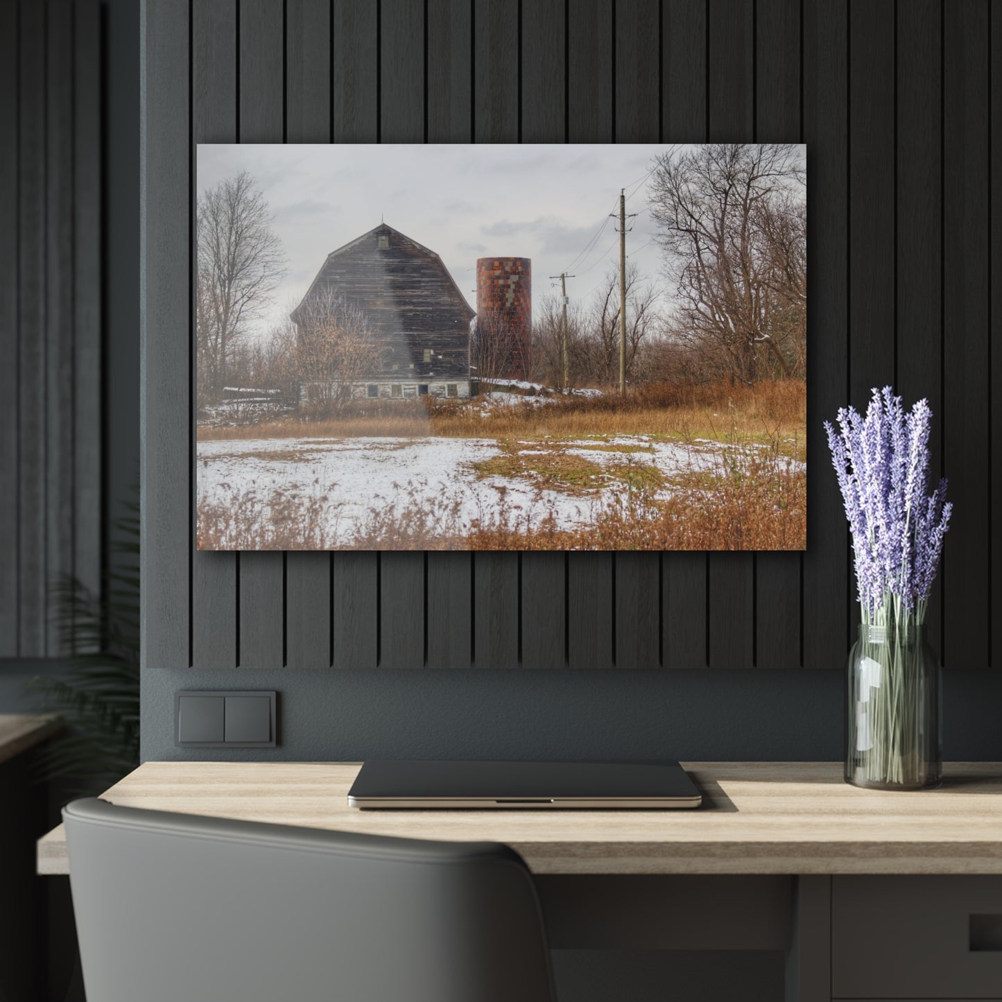 U R There Photography Secord Lake Road Grey Rustic Farmhouse Acrylic Wall Print
