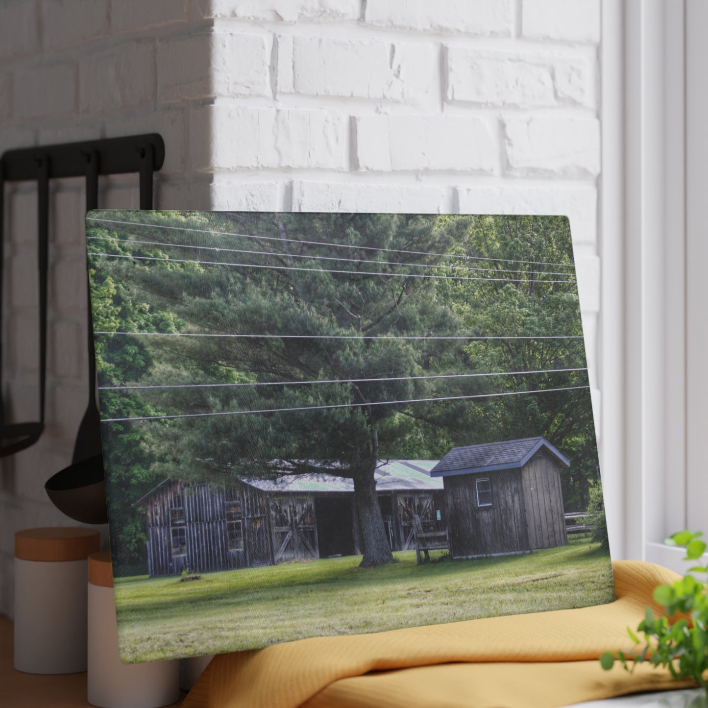 U R There Photography Leonard Road Roadside Greys Rustic Farmhouse Tempered-Glass Cutting Board