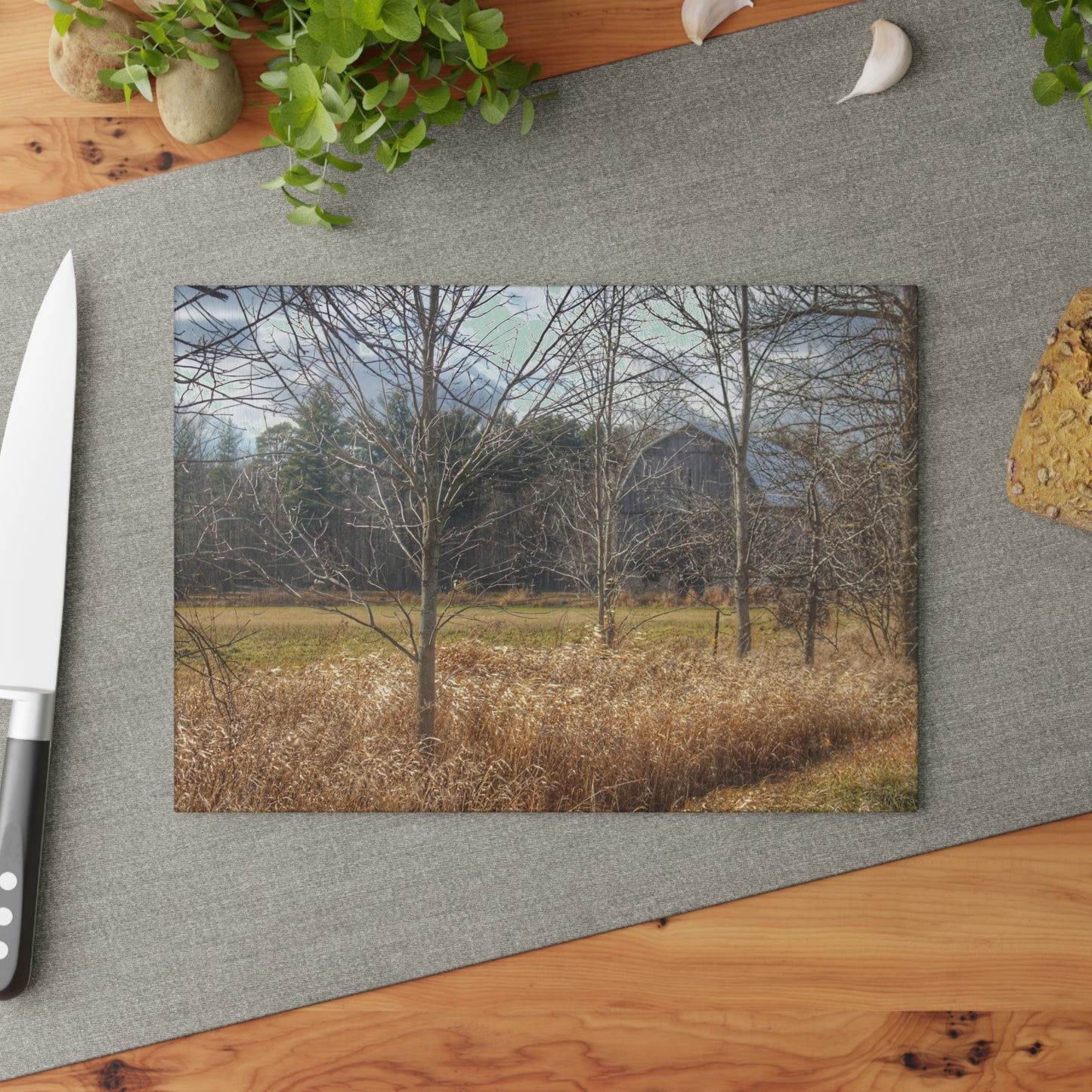 U R There Photography Speaker Road Hidden Grey Rustic Farmhouse Tempered-Glass Cutting Board