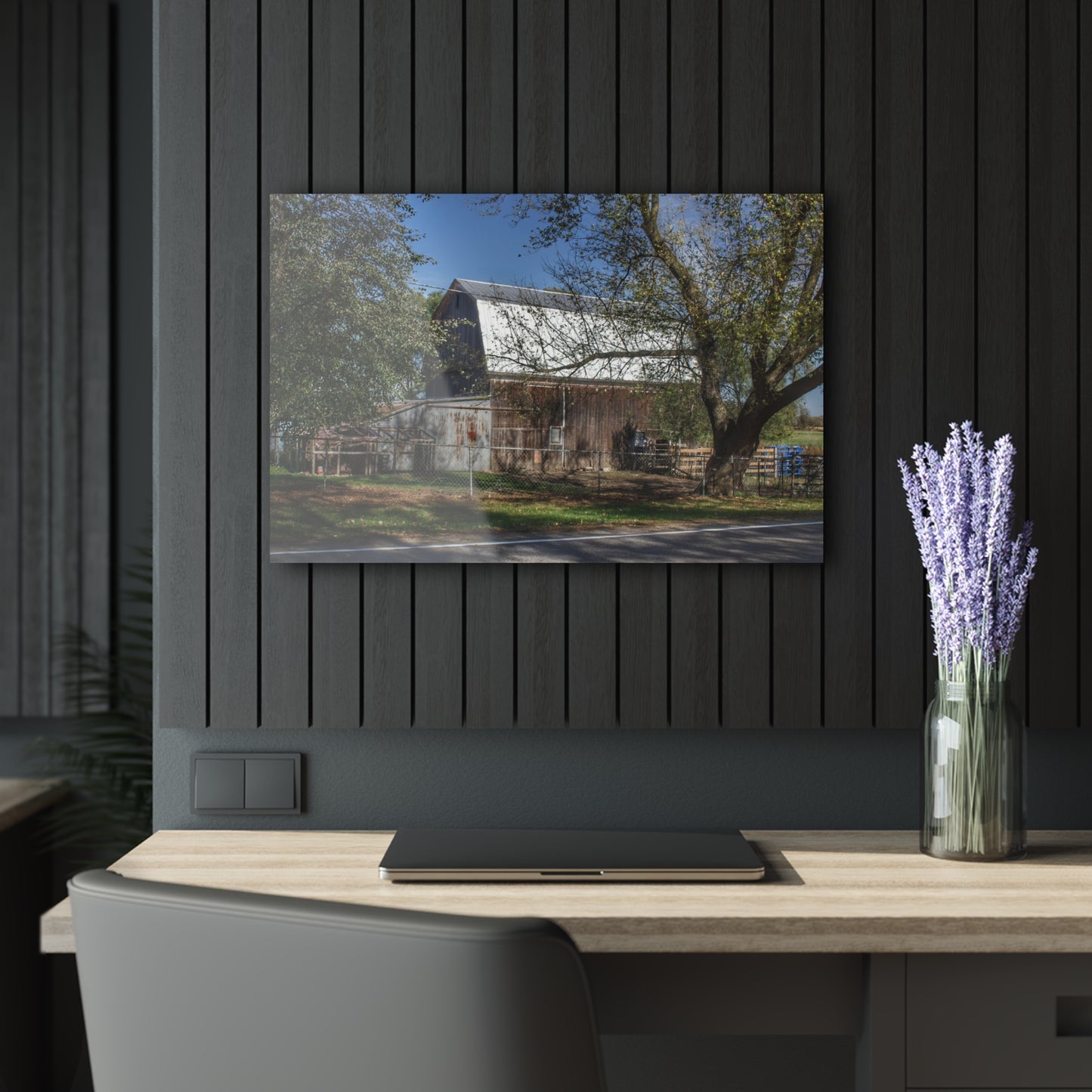 U R There Photography Birch Run Road Grey Rustic Farmhouse Acrylic Wall Print