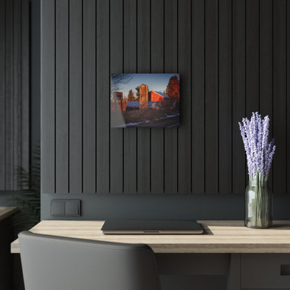 U R There Photography Mount Morris Road Reds and Silo in Winter Rustic Farmhouse Acrylic Wall Print