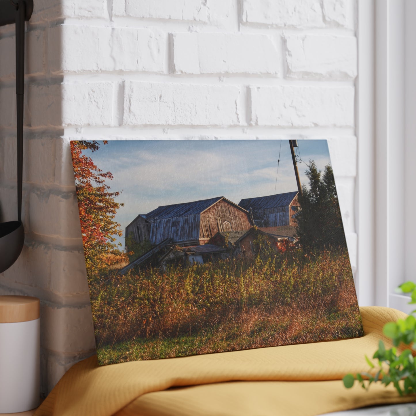 U R There Photography Montgomery Road Reds Rustic Farmhouse Tempered-Glass Cutting Board