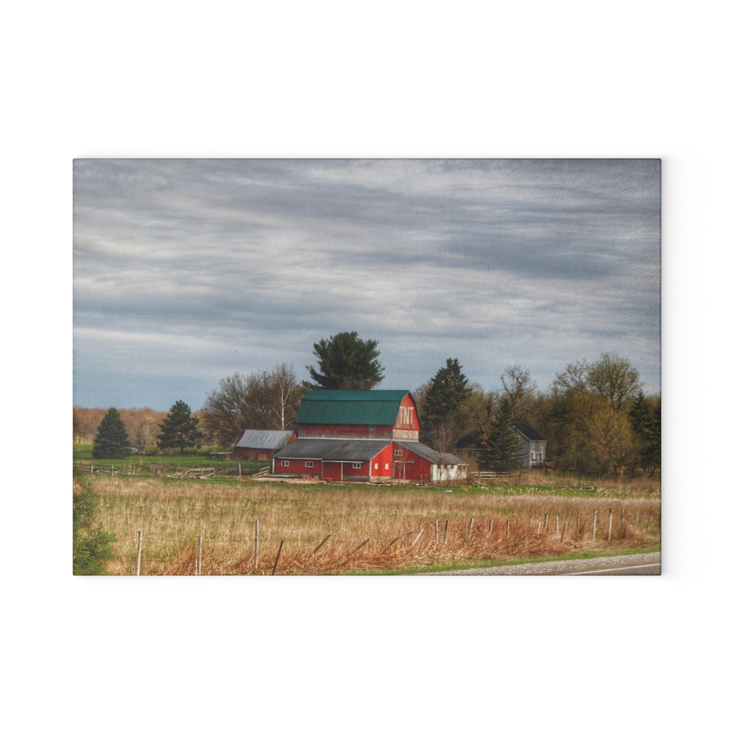 U R There Photography M-24 TnT Red II Rustic Farmhouse Tempered-Glass Cutting Board