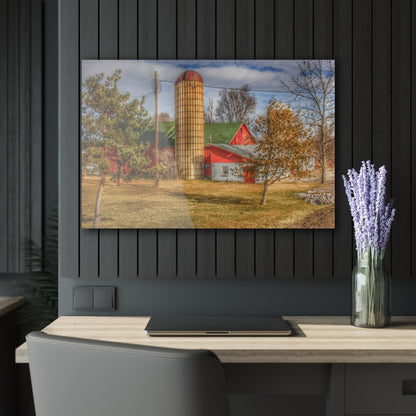 U R There Photography Newark Road Red and Silos II Rustic Farmhouse Acrylic Wall Print