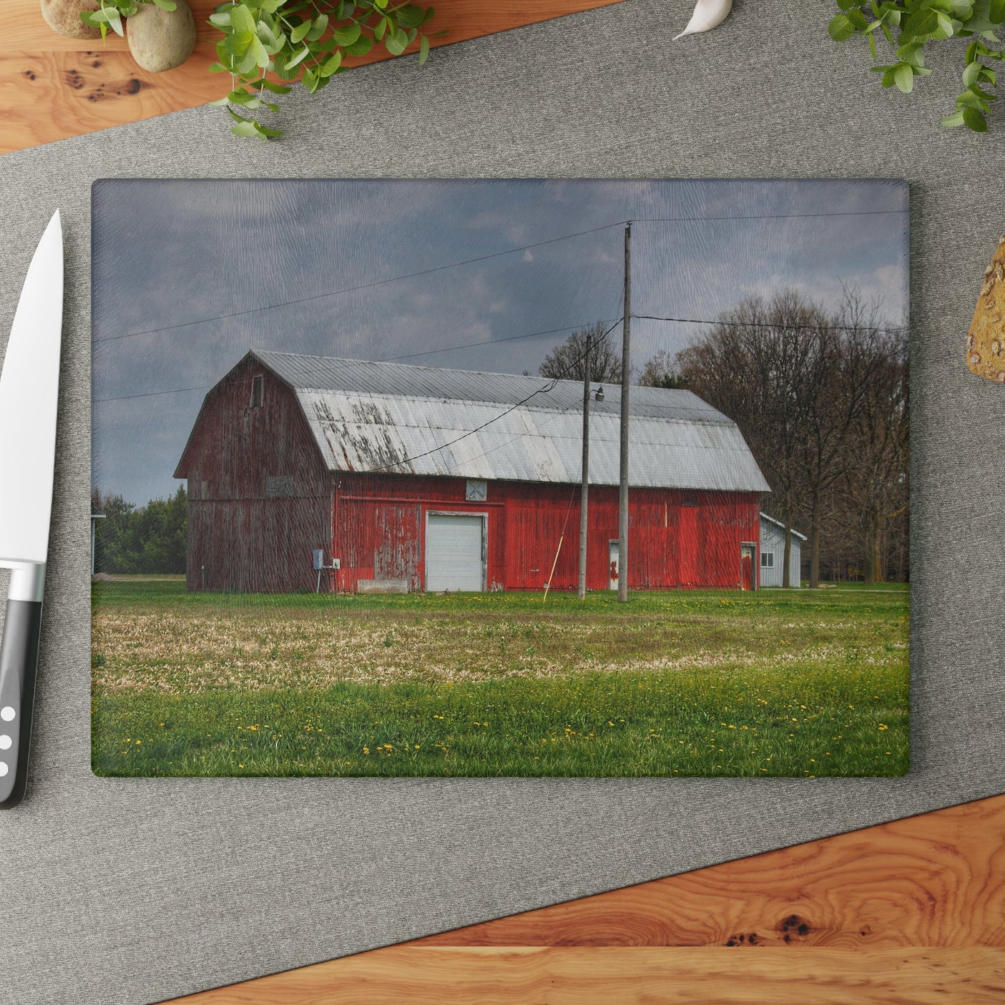 U R There Photography Coldwater Road Red I Rustic Farmhouse Tempered-Glass Cutting Board